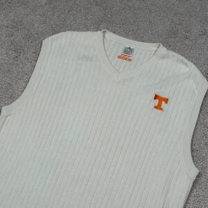 Adidas Tennessee Volunteers Mens XL Cream Ribbed V-Neck Cotton Sweater Vest